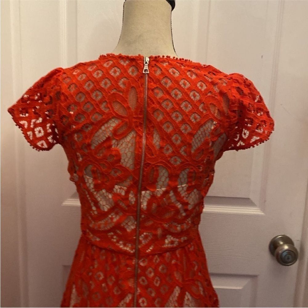 Parker Vibrant Red Lace Midi Dress, S - Picture 10 of 12